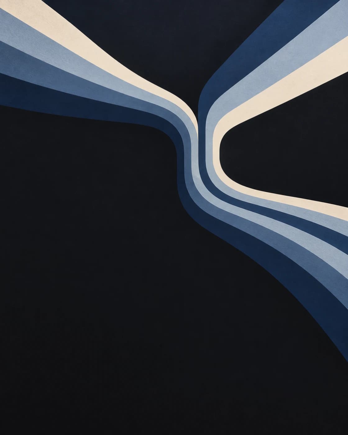 Abstract blue pathways converging through a dark field.